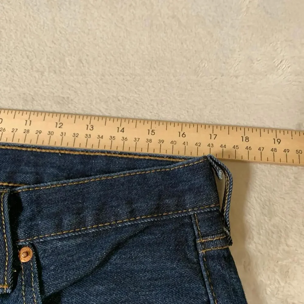 Levis 501 Jeans Mens 34x30 Blue Straight Button Fly Dark Mid Rise Distressed - Picture 3 of 12